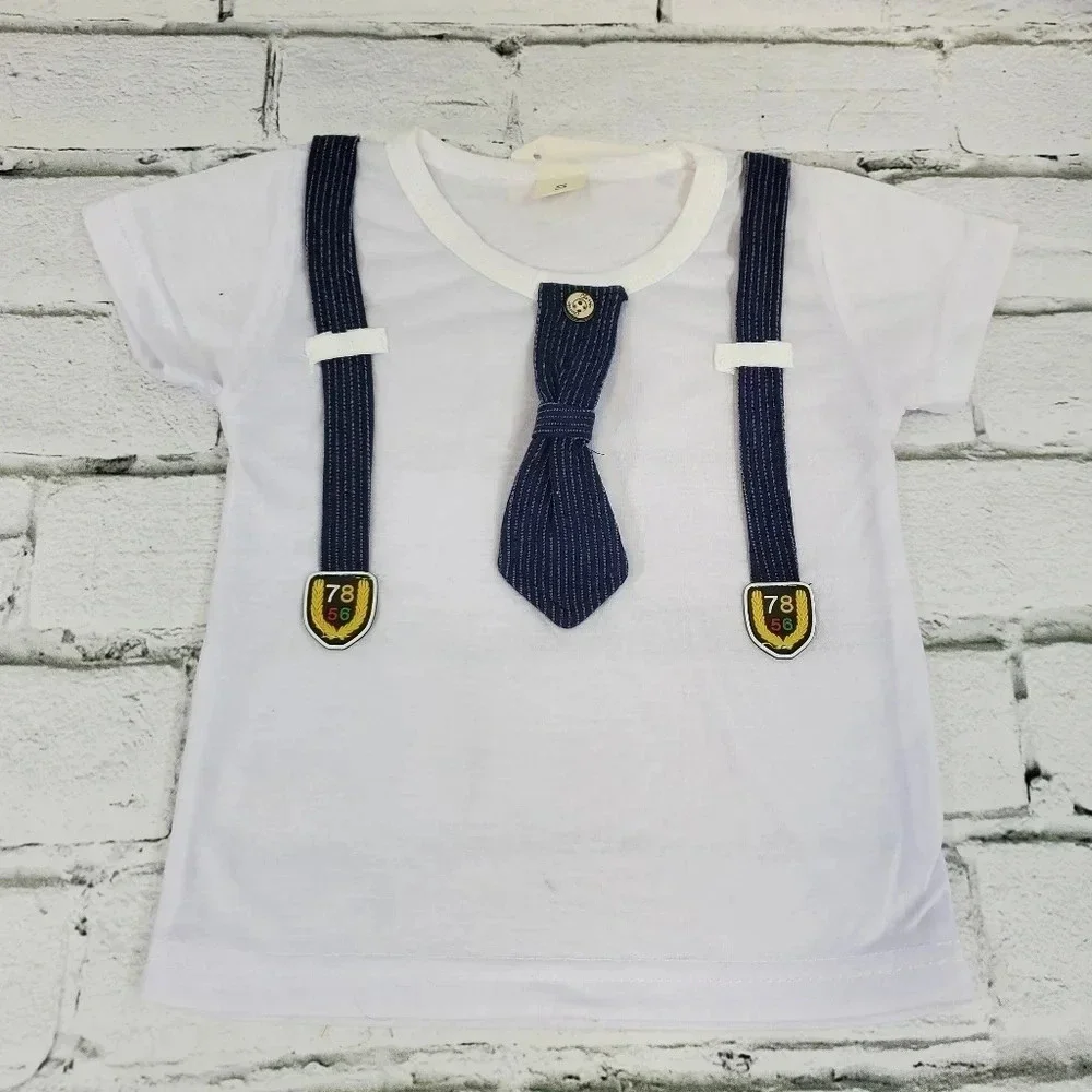 9-12M Navy Blue Faux Suit Baby Boys 2 pcs Outfit. T-Shirt and Shorts Baby Boys…